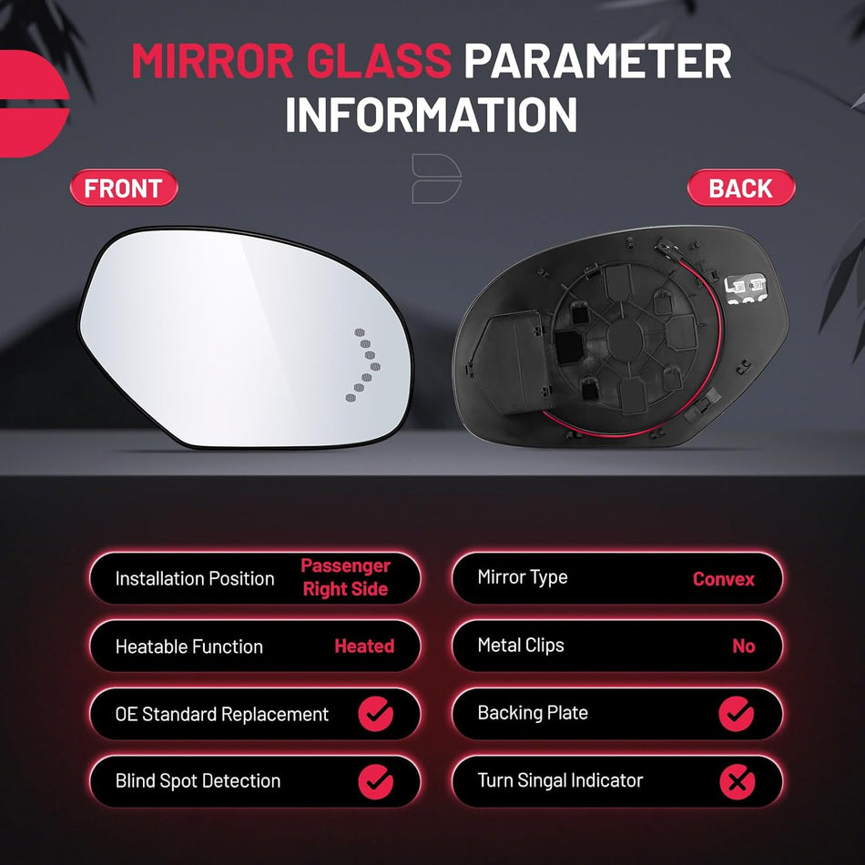 BDFHYK Mirror Glass Compatible With Escalade Avalanche Silverado Suburban Tahoe Sierra Yukon Convex Mirror Glass w Signal light, GM1325138, Heated (Right Side)