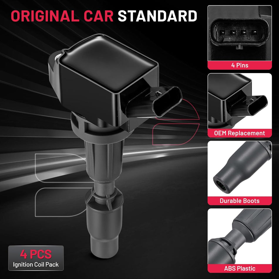 BDFHYK Ignition Coil Pack UF764 Set of 4 Compatible with Genesis G70 G80 G90 Santa Fe Sonata Tucson Veloster N,Compatible with Kia Optima Sorento Sportage Stinger Replacement for GN1073