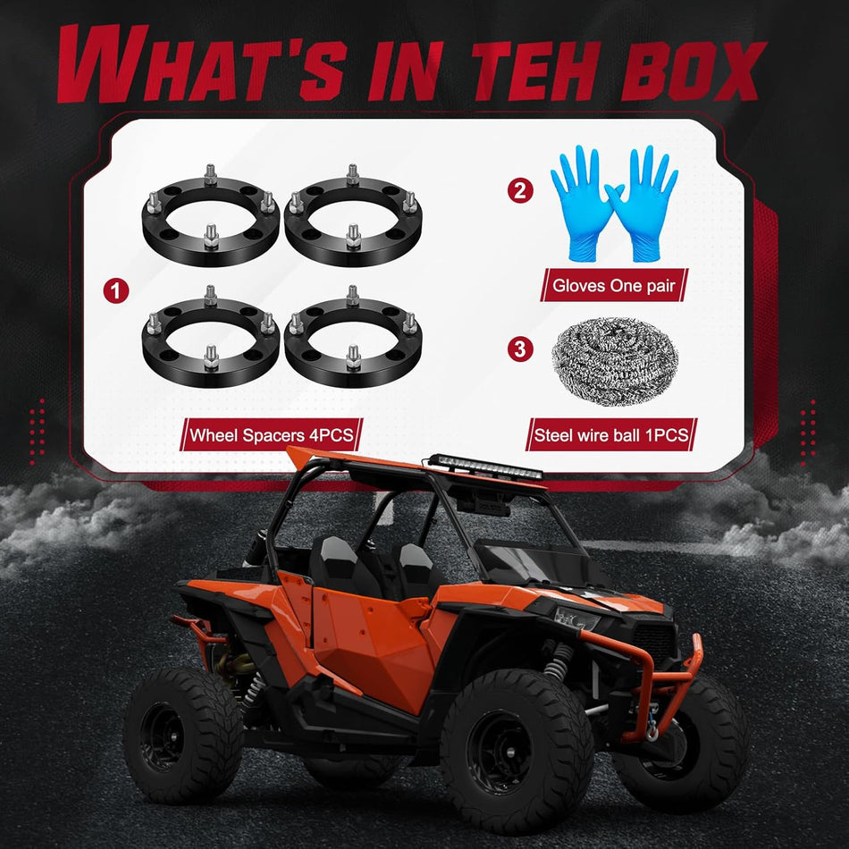 BDFHYK 4x156 ATV Wheel Spacers - 1/1.5 Inch, 131mm Hub Bore, M12x1.5 Studs, Fits Polaris Ranger & RZR 800/900/1000, Set of 4