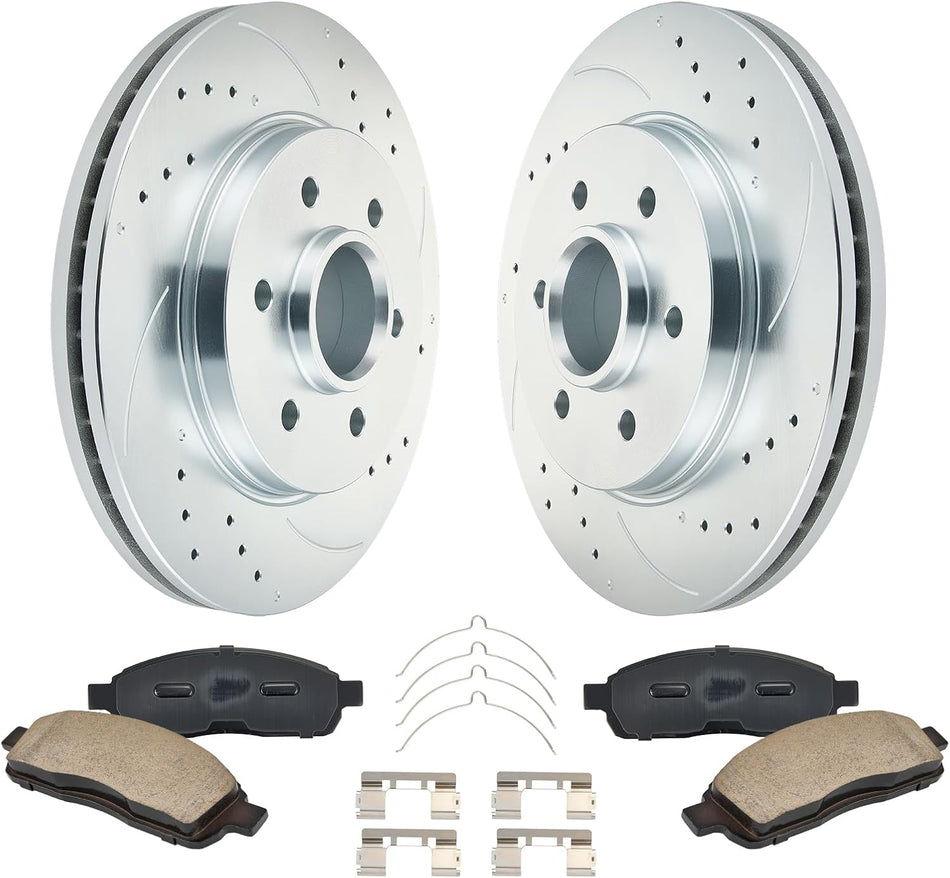 BDFHYK Front Brake Kit Compatible with Lincoln Mark LT 2006-2008, Compatible with Ford F-150 2004-2008, Drilled Slotted Brakes Rotors and Ceramic Brake Pads, Replacement S-54107, D-1083, D-1392