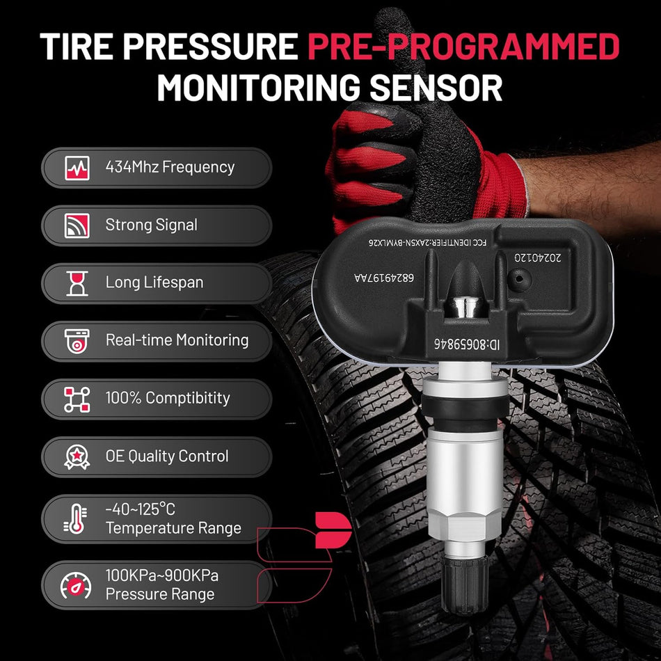 BDFHYK Upgraded 434MHz TPMS Sensor – Jeep Cherokee KL 2016-2019, RAM 1500/2500/3500/4500 5-Lug