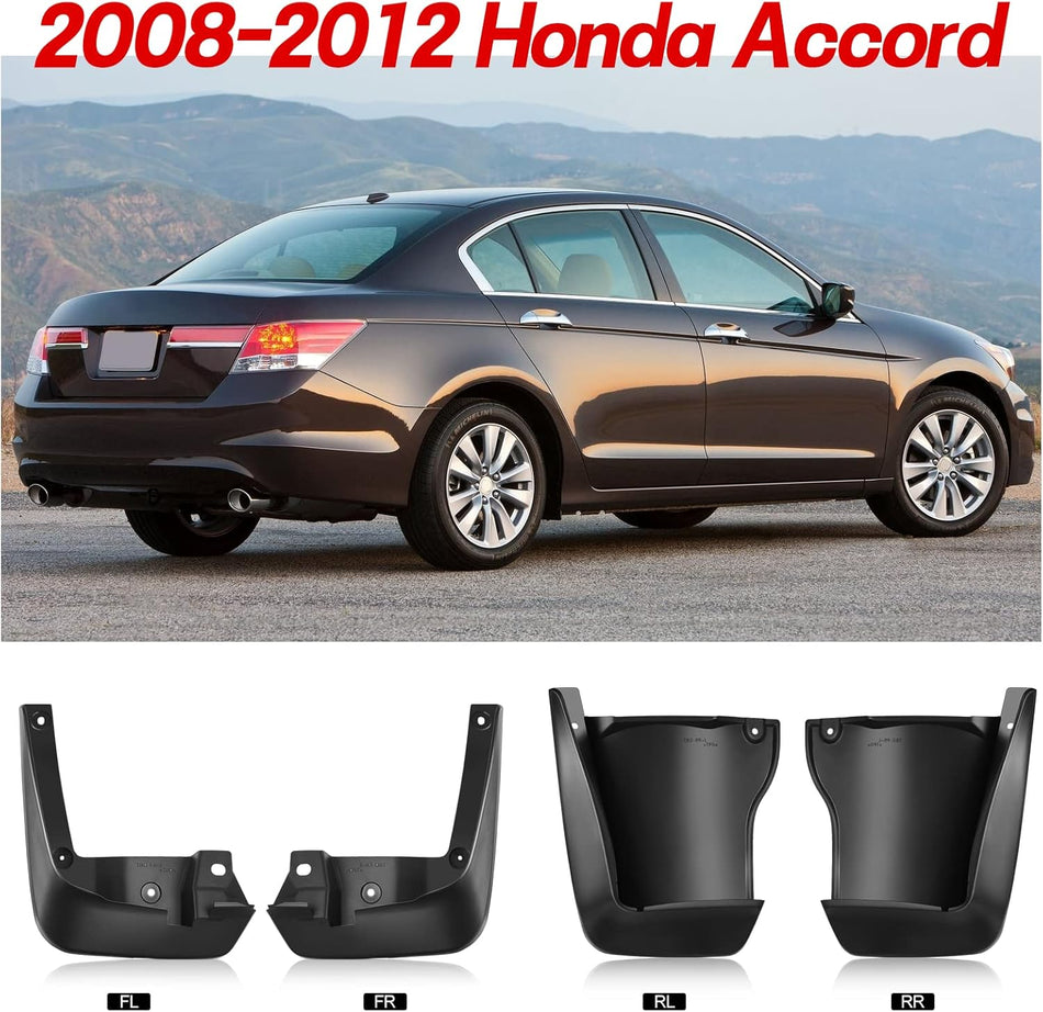 Mud Flaps for Honda Accord 2008–2012 Sedan, Front & Rear 4PCS, Without Fender Flares