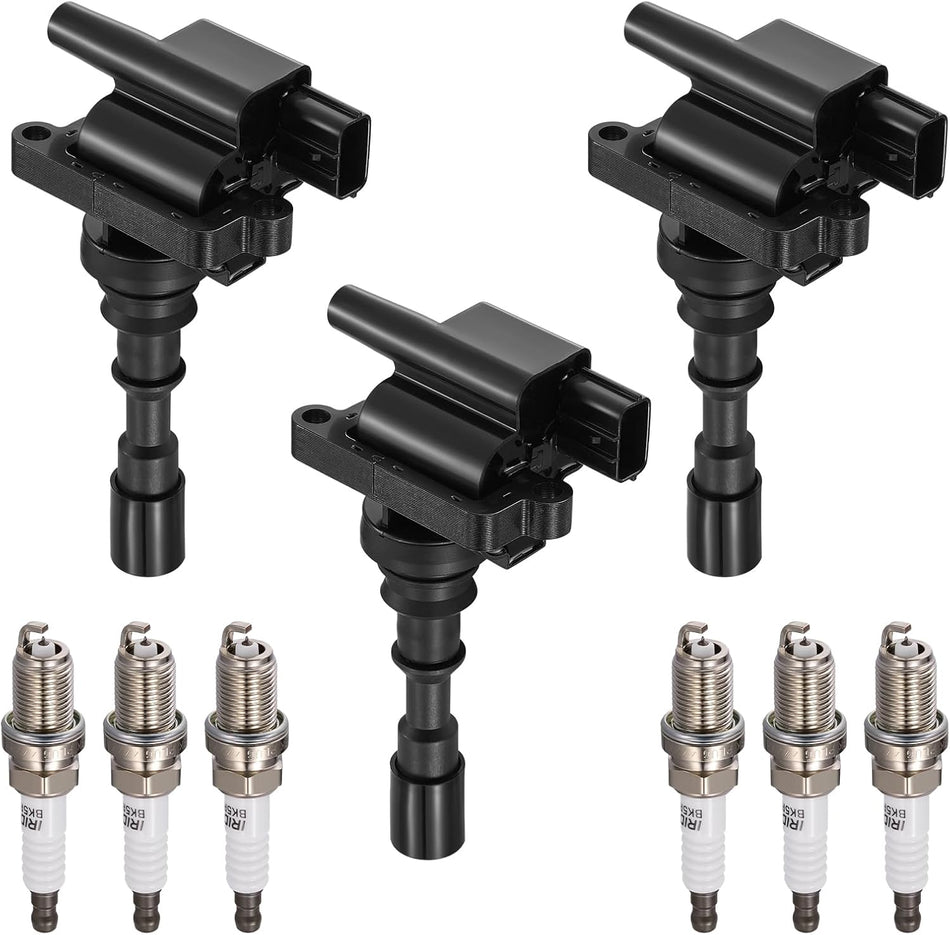 BDFHYK 3 Ignition Coil Pack UF432 and 6 Iridium Spark Plug 5464 Compatible with Kia 2002-2005 Sedona, Compatible with Hyundai 2002 XG350 2001 XG300 3.0L 3.5L V6 Coil for 5C1159 GN10305