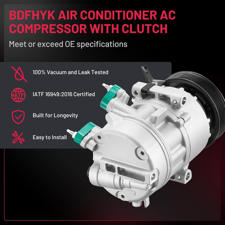 BDFHYK A/C Compressor with Clutch For Hyundai Elantra 2014-2017, Kia Forte, Forte Koup, Forte5 14-16, Soul 2014-2019, Replacement 197383 198383 97701A5800