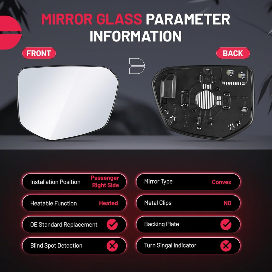 BDFHYK Mirror Glass Compatible with Honda Civic 2016-2021 Side View Exterior Mirror with Backing Plate, Replaces HO1321283 76203TBAC01, Heated (Right Side)