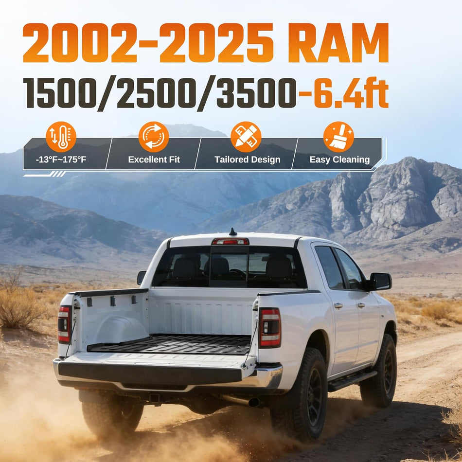 2002-2026 Ram 1500 2500 3500 6.4FT Bed Truck Bed Mat, Heavy-Duty TPE Liner | BDFHYK
