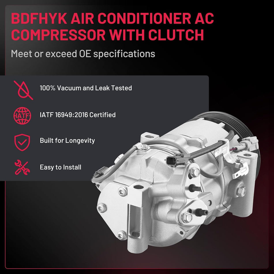 BDFHYK A/C Compressor 98585 For Nissan Sentra 2013-2019 L4 1.8L/ L4 1.6L, Nissan Rogue Sport 2017, Tsuru 2014-2017