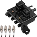BDFHYK 1 Ignition Coil UF343 and 4 Iridium Spark Plug 2647 For Mazda Miata 1999-2000 1.8L L4