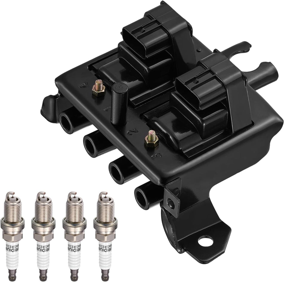 BDFHYK 1 Ignition Coil Pack UF343 and 4 Iridium Spark Plug 2647 Compatible with Mazda Miata 1999-2000 1.8L L4 Coil for BP4W1810X BP4W1810XA BP4W1810XB BP4W1810XB9U