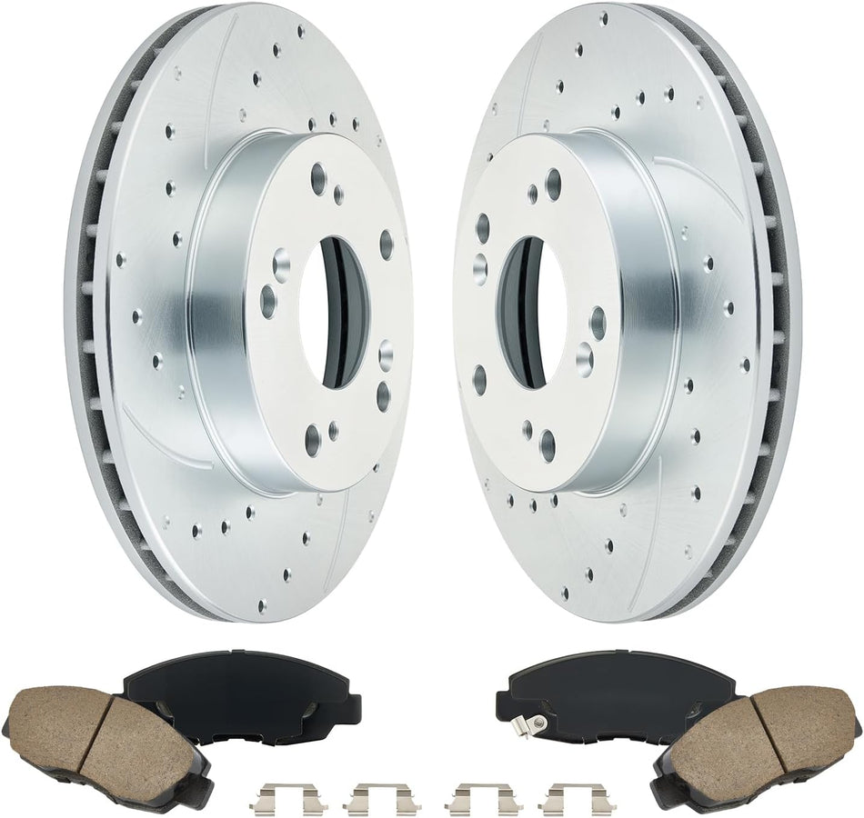 BDFHYK Front Brake Kit Compatible with Honda Civic 2006 2007 2008 2009 2010 2011, L4 1.8L, Drilled Slotted Brakes Rotors and Ceramic Brake Pads, Replacement S-31311 D-465A