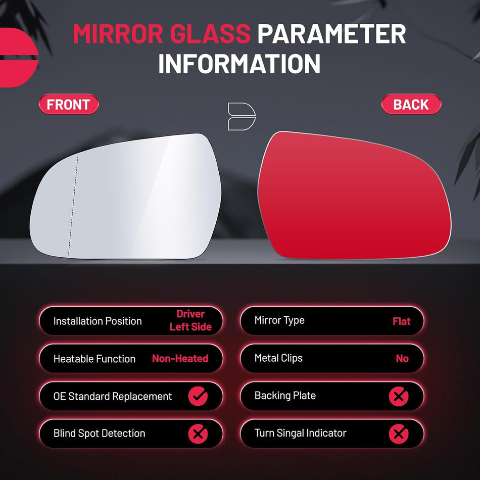 BDFHYK Mirror Glass Compatible With AUDI A3 A3 Quattro A4 A4 Quattro A5 A5 Quattro S5 S4 S5 Convex rear view mirror, 8F0857535F (Left Side)