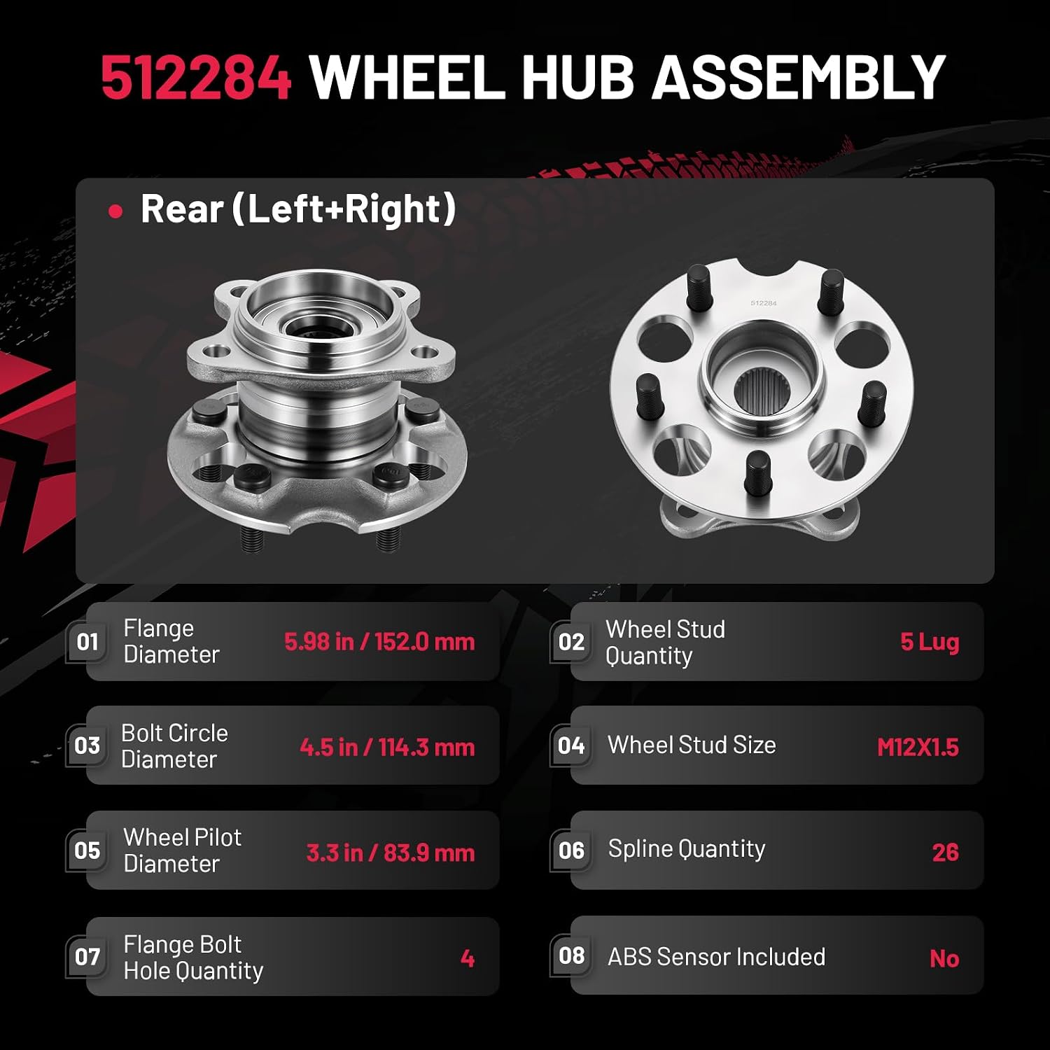 Close-up view of 512284 rear wheel hub bearing with 4 hole flange
