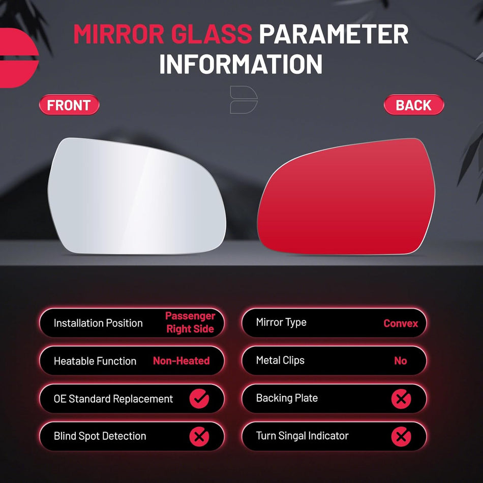 BDFHYK Mirror Glass Compatible With AUDI A3 A3 Quattro A4 A4 Quattro A5 A5 Quattro S5 S4 S5 Convex rear view mirror, 8K0857536J, 8F0857536L (Right Side)