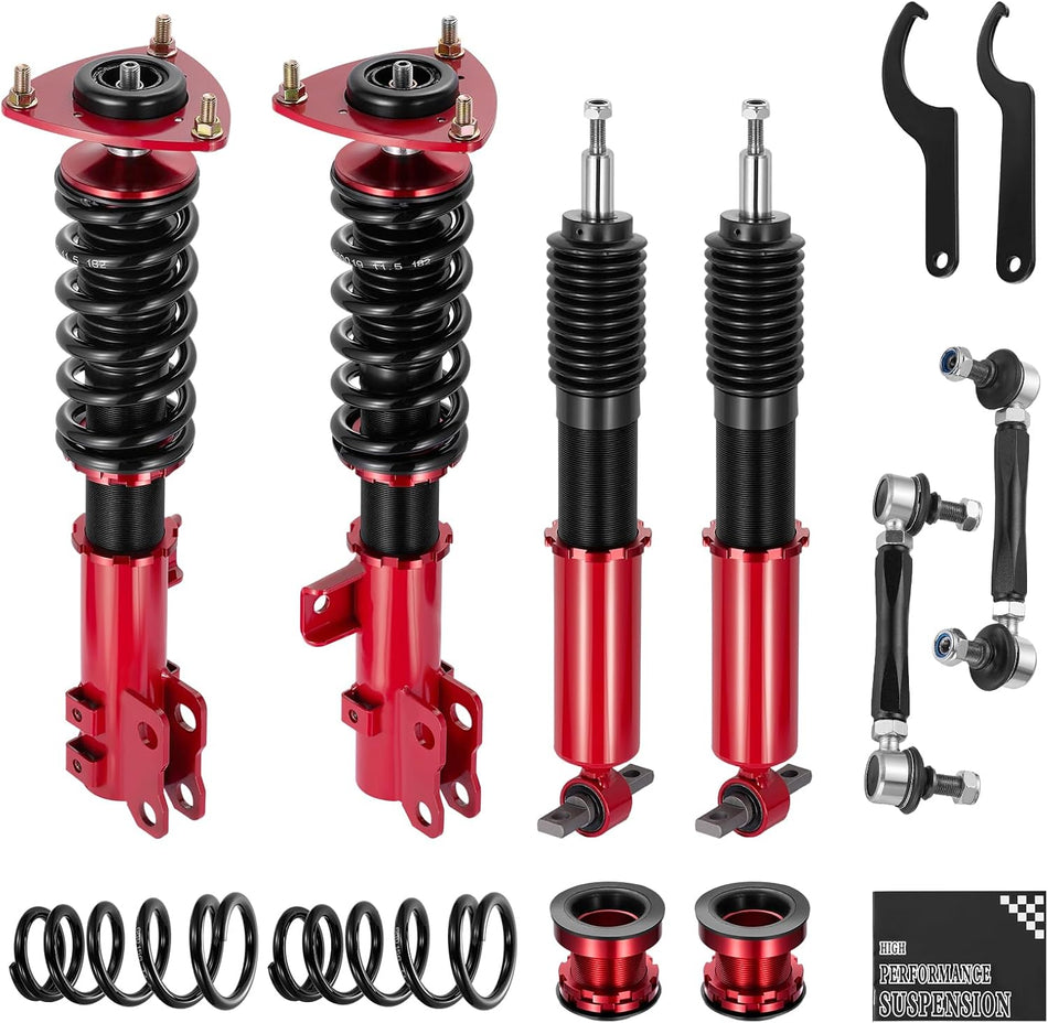 BDFHYK Coilovers Compatible with Ford Mustang 2015 2016 2017 2018 2019 2020 2021 Shock Absorber Replacement 4 PCS, Adjustable Height Coilovers Suspension Kit Lowering Kit, Red