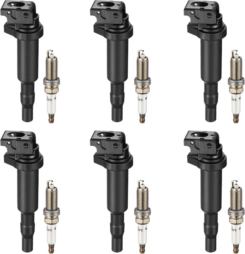 BDFHYK Ignition Coil Pack and Double Iridium Platinum Spark Plugs Compatible with BMW 328i xDrive 528i X3 525i 530i 325i 325xi 330i 330xi X3 Z4 X5 3.0L 2.5L L6 0221504470 12120032137 UF592, Sets of 6