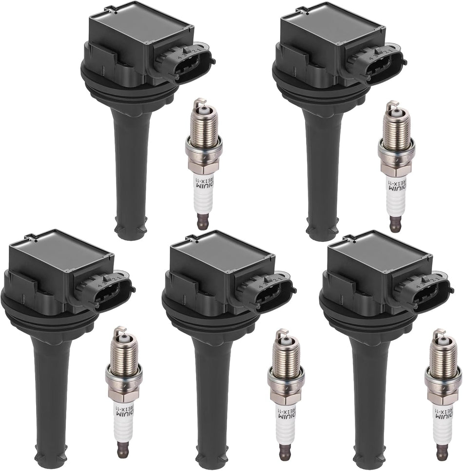 BDFHYK 5 Ignition Coil Pack UF341 and 5 Iridium Spark Plug 7092 Compatible with Volvo 99-04 C70, 01-05 S60, 99-00 S70, 04-06 S80, 99-07 V70, 03-06 XC70, 03-06 XC90 Coil for 30713416 GN10334