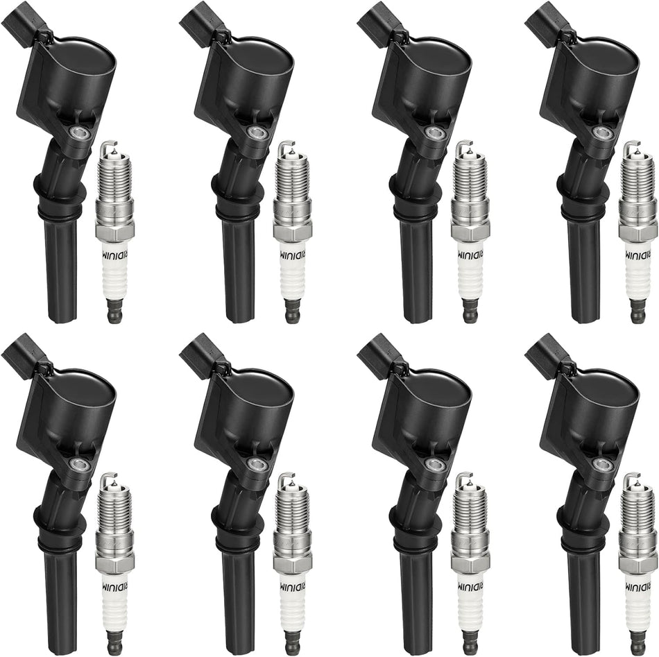 BDFHYK Ignition Coil Pack DG508 and Iridium Spark Plug SP493 SP479 Compatible with Ford F150 F250 1997-2010 Ford Explorer Crown Victoria 2003 2004 Ford Expedition Mustang Ford Coil Pack 5.4L Set of 8