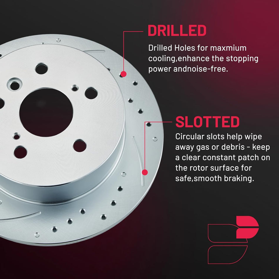 BDFHYK Rear Brake Kit for Toyota Camry 07-11, Avalon 08-12, for Lexus ES350 07-12, V6 3.5L, Drilled Slotted Brakes Rotors and Ceramic Brake Pads, Replace S-31433, D-1212