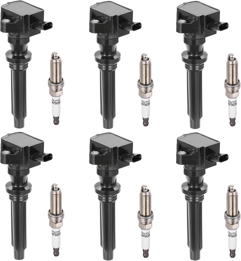 BDFHYK 6 Ignition Coil Pack UF727 and 6 Iridium Spark Plug 93476 Compatible with Jaguar 2017-2020 F-Pace, 2014-2020 F-Type, 2017-2019 XE, 2013-2020 XF, 2013-2019 XJ Coil for UF-727 5C2257 C2Z18619