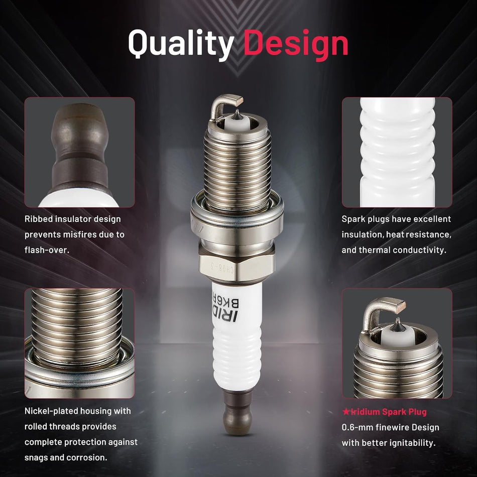 BDFHYK Set of 4 Iridium Spark Plug Compatible with Corolla Neon Subaru Integra Aveo Rio Sportage Civic A4,1.3L 1.5L 1.6L 1.8L 2.0L 2.2L 2.4L 2.5L L4 H4,Engine Replacement for 7092 BKR6EGP