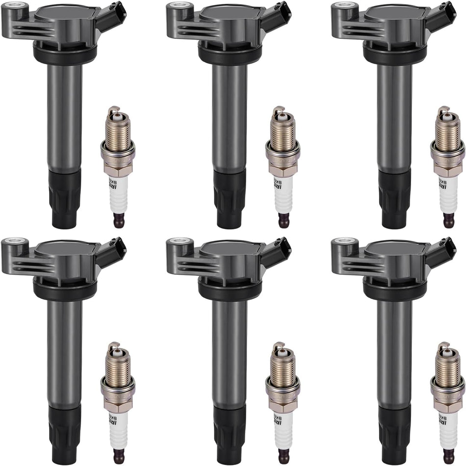 BDFHYK 6 Ignition Coil Pack UF506 and 6 Iridium Spark Plug 4504 Compatible with Toyota 2005-2006 Camry, 2004-2006 Sienna, 2004-2008 Solara 3.3L V6 Coil for 5C1442 C1452