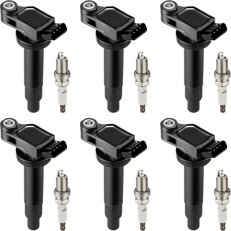 BDFHYK Ignition Coil Pack UF267 and Iridium Spark Plugs 4504 PK20TT Compatible with Lexus ES300 RX300 RX330 RX400 Toyota Avalon Camry Highlander Sienna Solara 3.0L 3.3L V6, Sets of 6