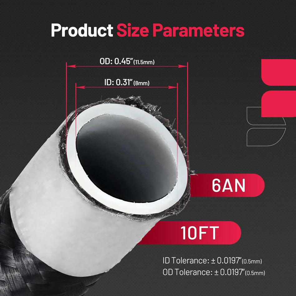 BDFHYK 10FT 5/16" PTFE Fuel Line Kit, 6AN, E85 LS Swap, Braided Hose