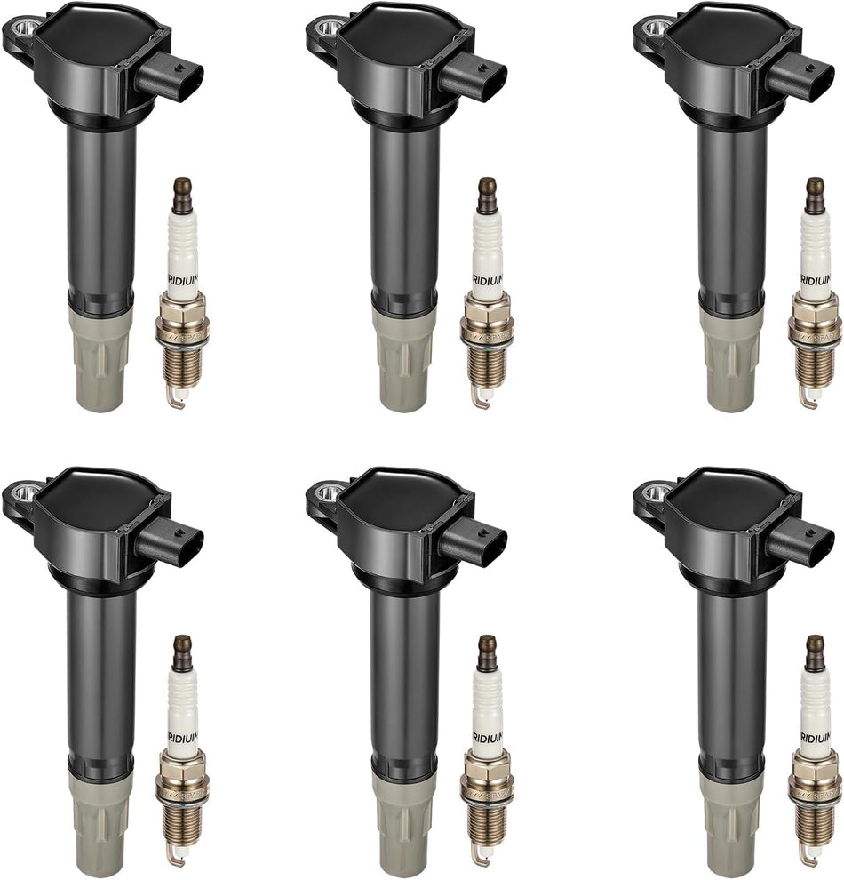 BDFHYK Ignition Coil Pack UF502 and Iridium Spark Plugs 7781 Compatible with Chrysler 300 Sebring Town & Country Dodge Avenger Challenger Charger Grand Caravan 3.5L 4.0L V6, Sets of 6