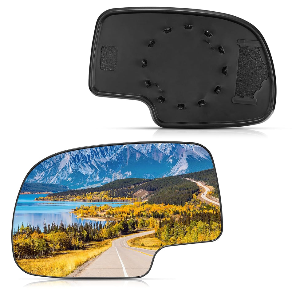 BDFHYK Mirror Glass Compatible with Avalanche Silverado Tahoe Sierra 1500 Escalade Side View Mirror Glass with Rear Holder, Replaces 88986362, Heated (Left Side)