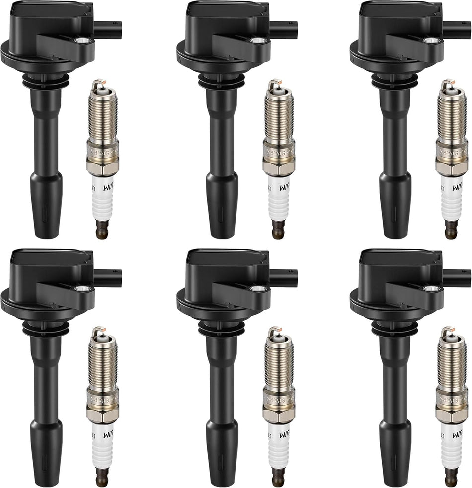 BDFHYK Ignition Coil Pack UF825 and Iridium Spark Plugs 6509 Compatible with Explorer Police Interceptor Utility Transit-150 Transit-250 Transit-350 350HD F-150 3.3L 3.5L V6,Set of 6
