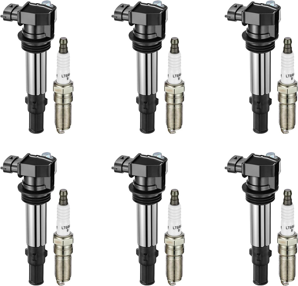 BDFHYK Ignition Coil Pack UF375 and Iridium Spark Plugs 6509 Compatible with Buick Allure Enclave LaCrosse Rendezvous Cadillac CTS SRX Chevy Traverse GMC Acadia Saturn Outlook 2.8L 3.6L V6, Sets of 4