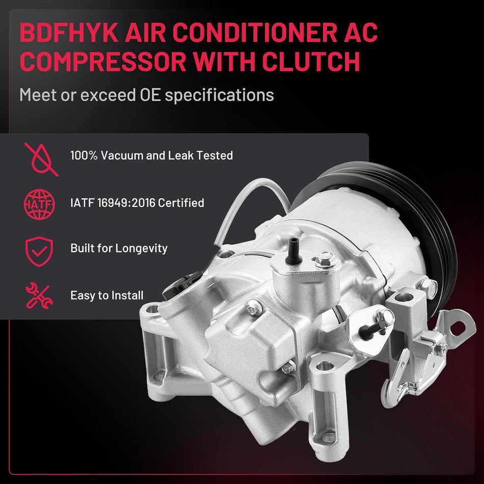 BDFHYK A/C Compressor with Clutch For Scion xA xB 2004-2006 1.5L, Replacement 8376, 98376, 97376, 88310-52530