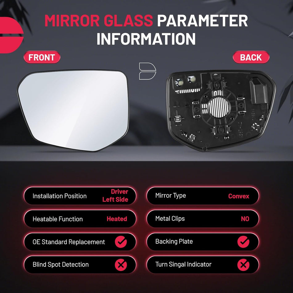 BDFHYK Mirror Glass Compatible with Honda Civic 2016-2021 Side View Exterior Mirror with Backing Plate, Replaces 76203TBAA01 HO1325127, Heated (Left Side)