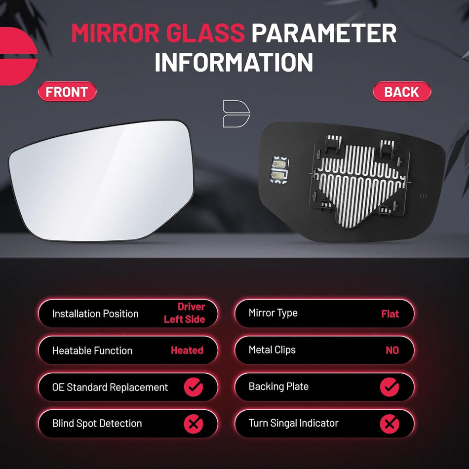 BDFHYK Mirror Glass Compatible with Honda Accord 2008-2012 Side View Exterior Mirror with Backing Plate, Replaces 76253TA5A11 HO1324111, Heated (Left Side)