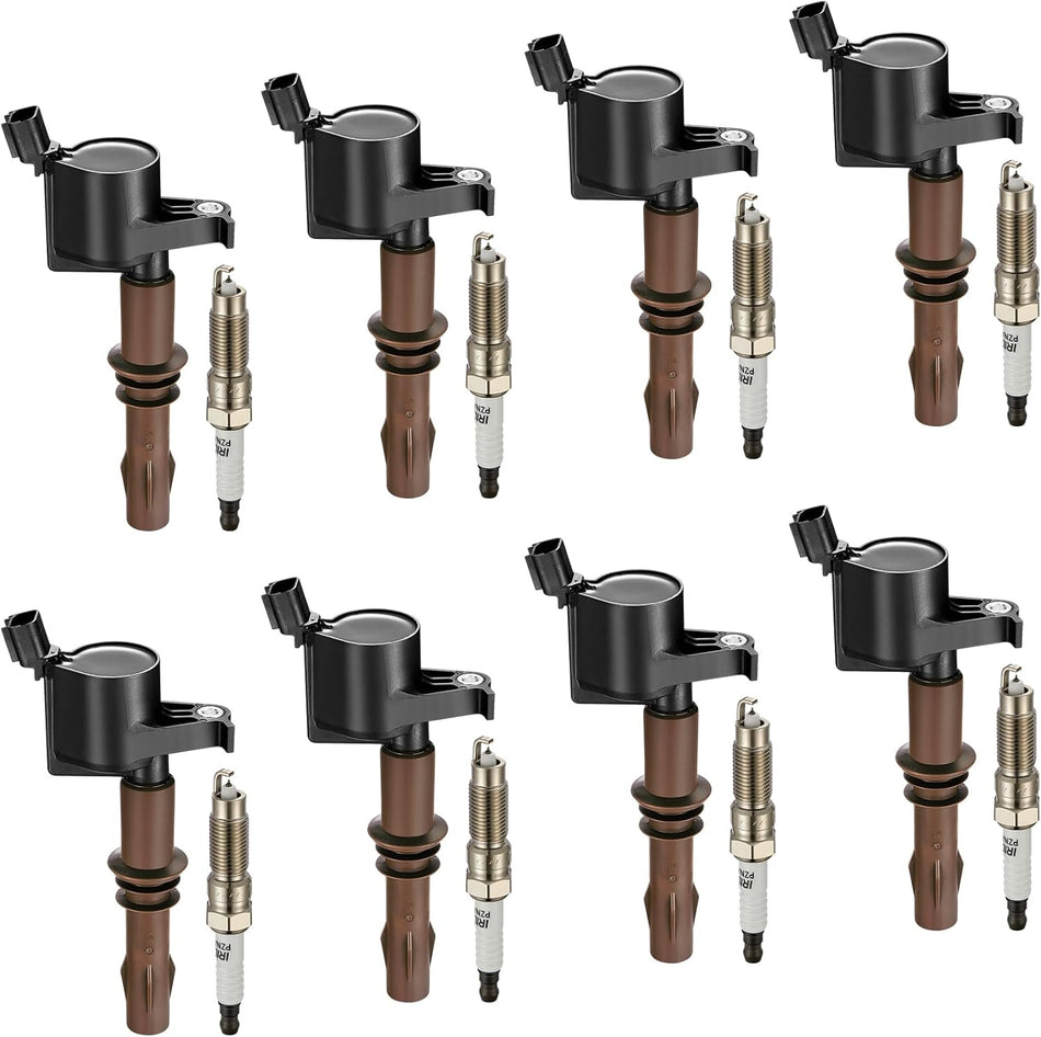 BDFHYK Ignition Coils DG521 and Iridium Spark Plug SP509 Compatible with Lincoln Mark LT Navigator Mercury F150 F250 F350 Expedition Trac Mustang V8 V10 4.6L 5.4L 6.8L Replaces IC697 Set of 8