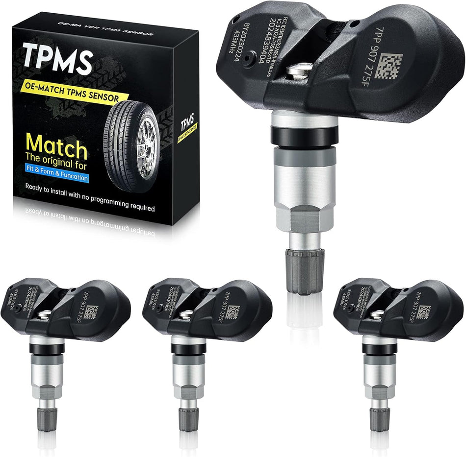 BDFHYK 4PCS Programmed TPMS Sensor, 433 MHz Tire Pressure Sensor 7PP907275F Compatible with Audi Martin Bentley Bugatti Aston Lamborghini Porsche Replaces# 36236798726 36236781847 5B0907275A