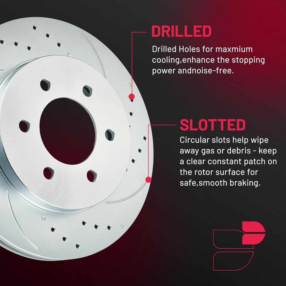 BDFHYK Front & Rear Brake Kit for Ford F-150 (2004–2008) & Lincoln Mark LT, Drilled & Slotted Rotors, Ceramic Pads