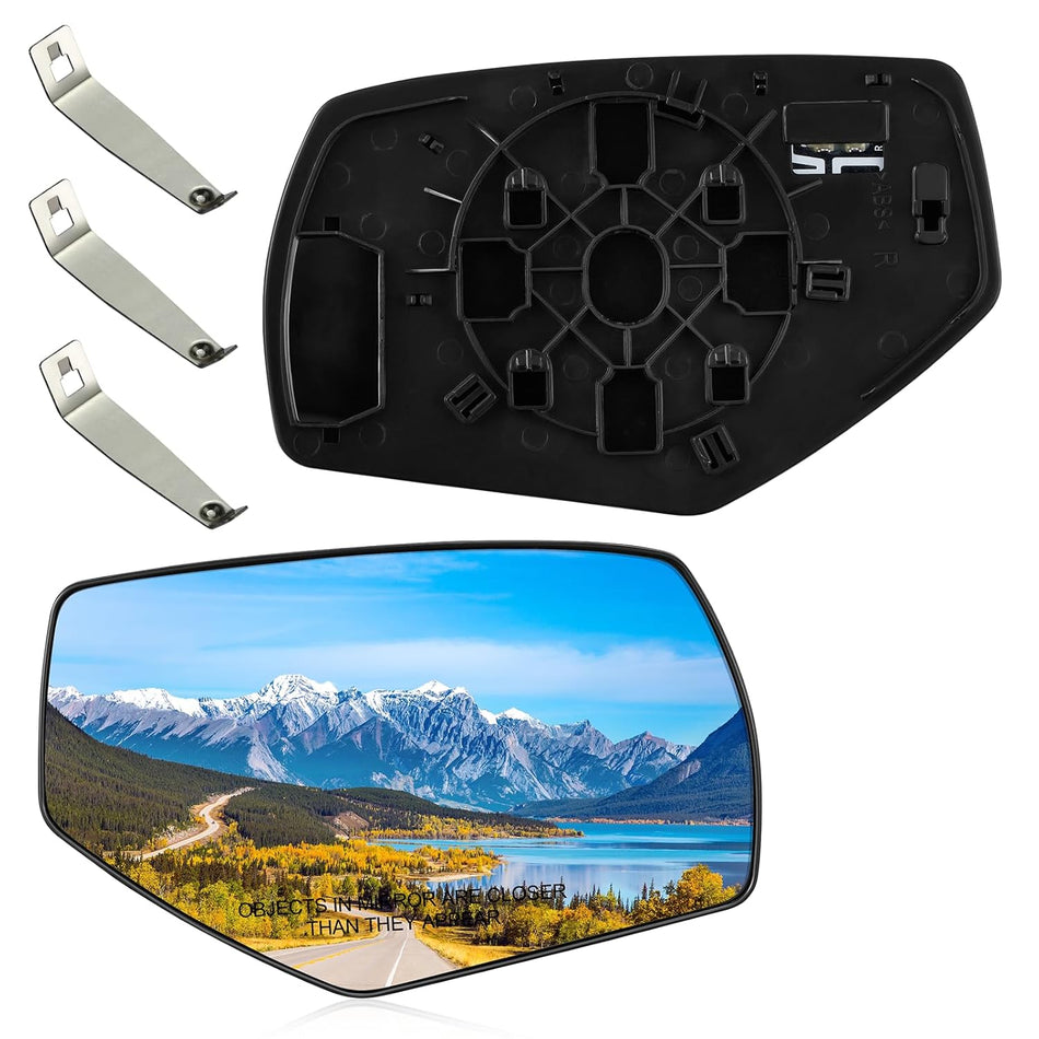 BDFHYK Mirror Glass Compatible with Chevy Silverado, Compatible with GMC Sierra 1500 2500HD 3500HD Side View Exterior Mirror with Backing Plate, GM1325145 22919746, Heated (Right Side)