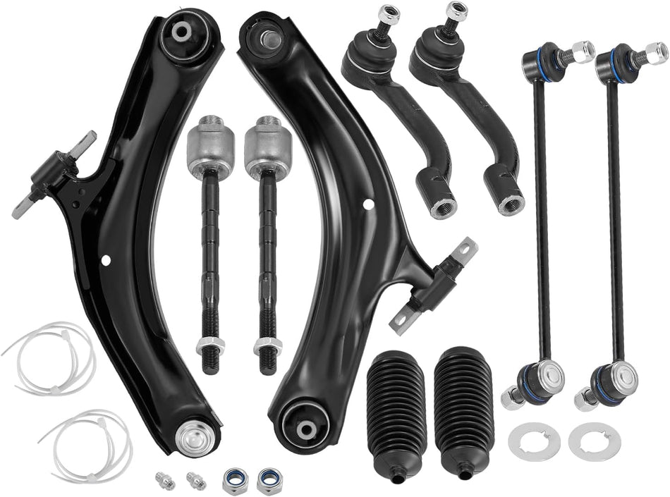 BDFHYK 10PCS Front Suspension Kit Control Arms with Ball Joint Sway Bar Inner Outer Tie Rods Compatible with Nissan Rogue 2008-2015, Compatible with Nissan Rogue Select 2014-2015 for K621452, K621453