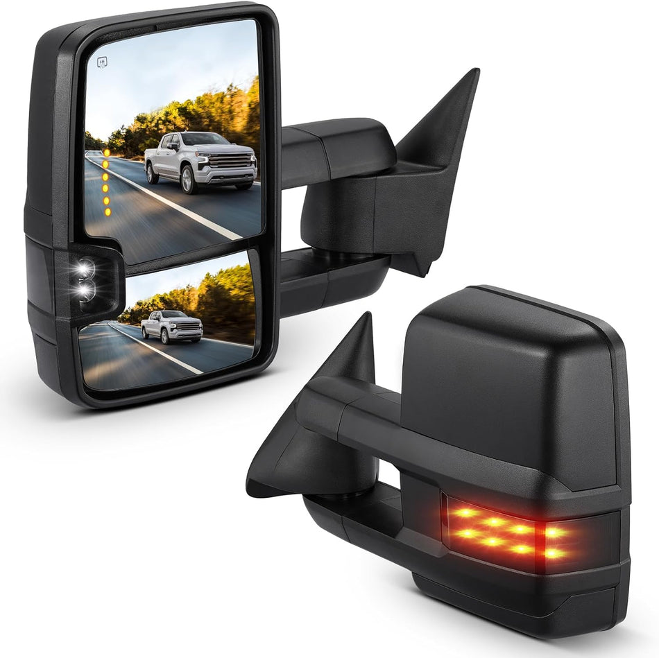 BDFHYK Tow Mirrors Compatible with Chevy 88-98 C1500/C2500/K1500, 88-00 C3500/K2500/K3500, Compatible with GMC C1500/C2500/C3500/K1500/Yukon, Towing Mirrors with Adjusted Turn Signal, Black, L&R