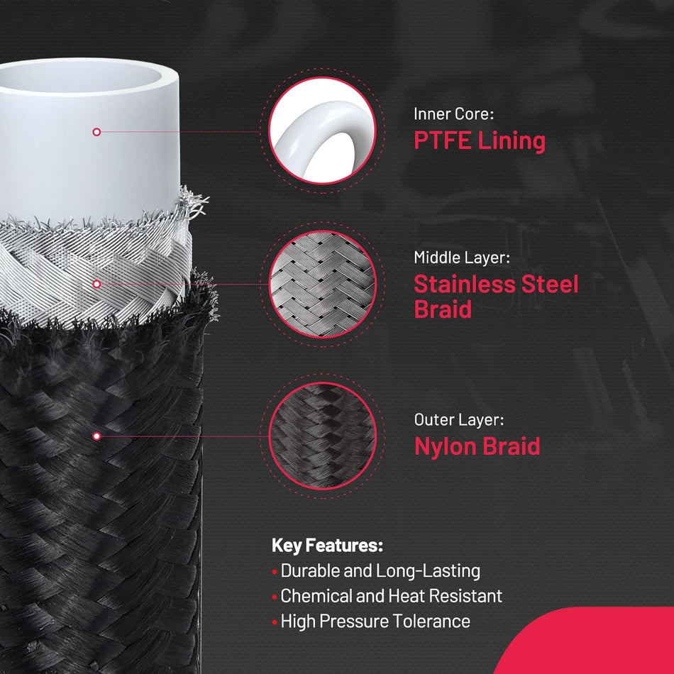 BDFHYK 20FT 5/16" PTFE Fuel Line Kit, 6AN, E85 LS Swap, Braided Hose