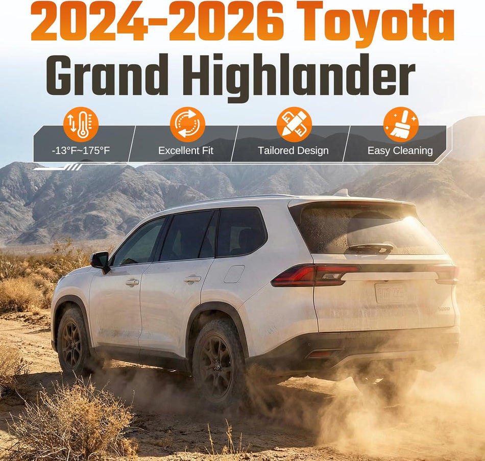2024-2026 Toyota Grand Highlander Cargo Mat & Seat Back Protector, TPE Trunk Liner | BDFHYK