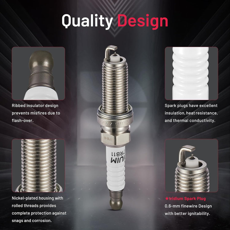 BDFHYK Set of 6 Iridium Spark Plug Compatible with INFINITI QX60 Q50 Q70 M35h JX35 EX35 FX35 G25 G35, Compatible with Nissan Maxima Murano Pathfinder Altima Quest 350Z,Replacement for 1406 DILKAR7B11