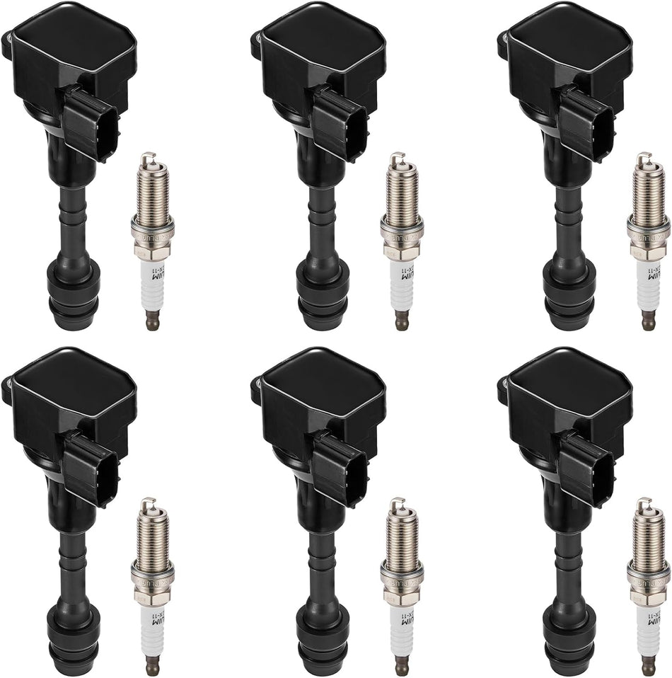 BDFHYK Ignition Coil Pack UF349 and Iridium Spark Plug 6376 Compatible with Nissan Altima 2005 2006 Nissan Xterra 2008 Nissan Maxima Pathfinder Frontier INFINITI I35 QX4 Nissan Coil Pack Set of 6