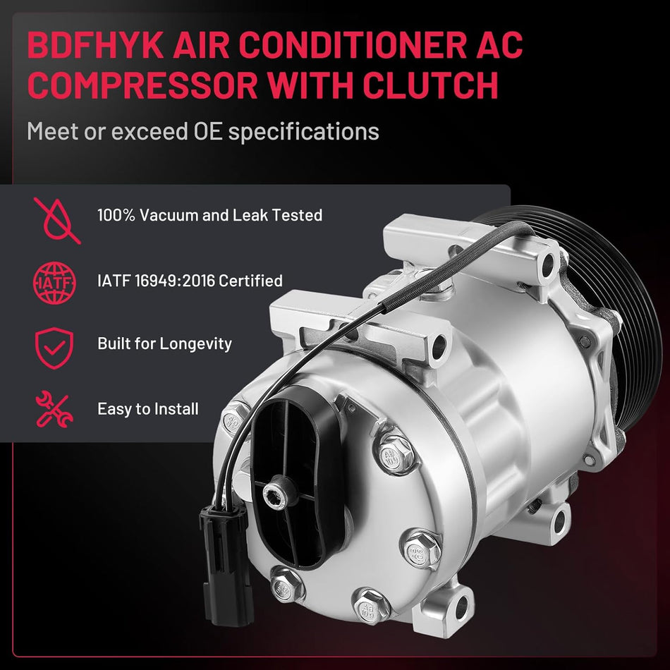 BDFHYK 68589 A/C Compressor with Clutch For Dodge Ram 2500, Ram 3500 5.9L 1994-2005, Replacement 19193007, 55055339