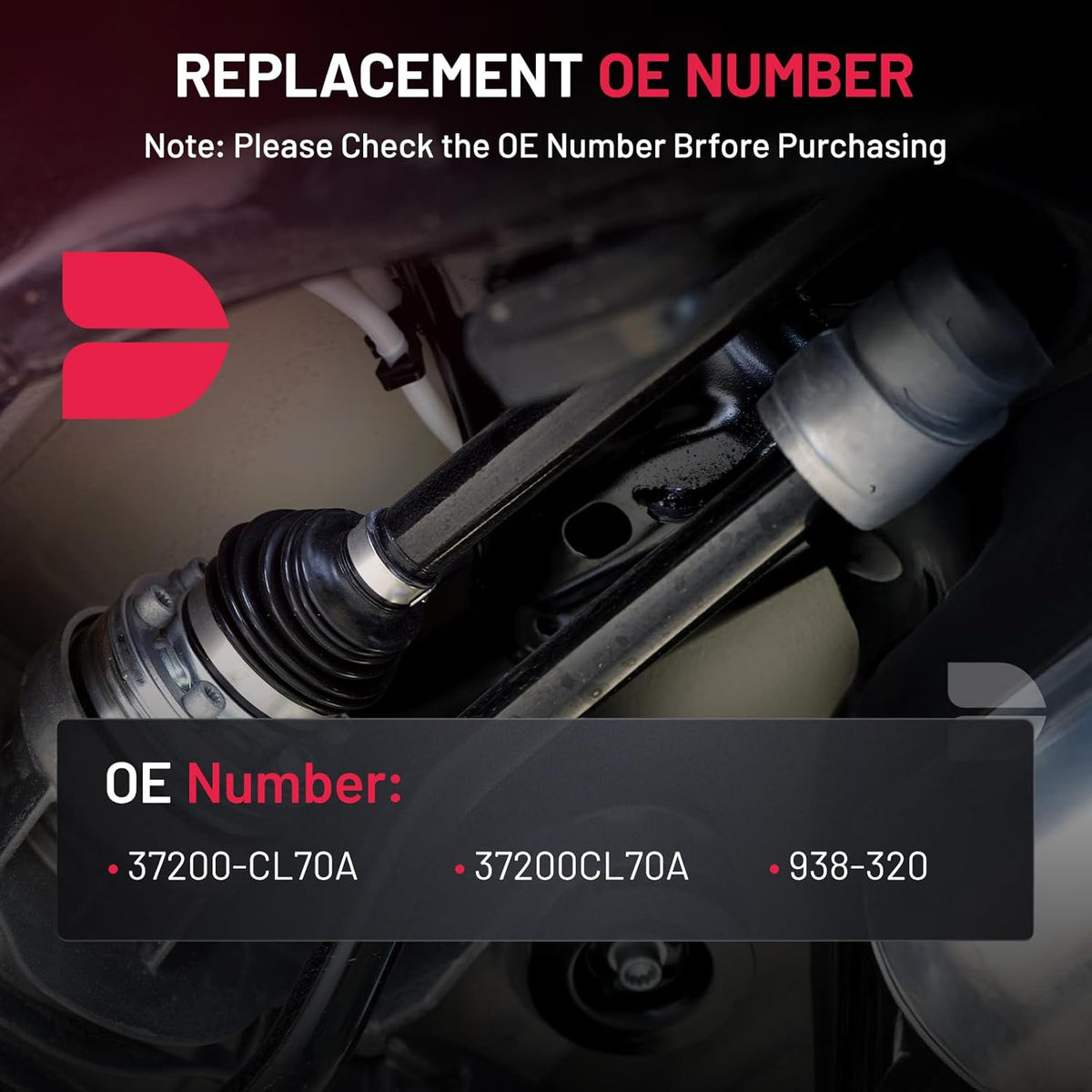 Complete front drive shaft product image for listed Infiniti AWD applications