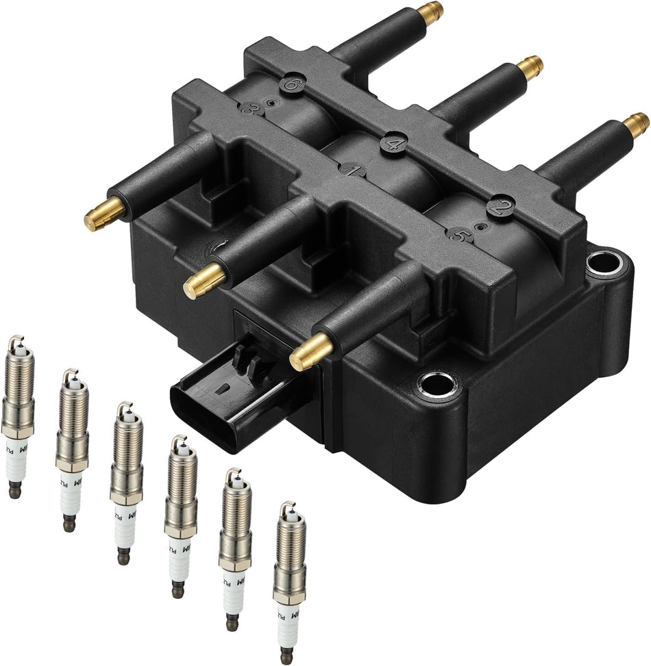 BDFHYK Ignition Coil Pack UF305 and Iridium Spark Plugs LZTR5AGP Compatible with Chrysler Pacifica Town & Country Voyage Dodge Grand Caravan Jeep Wrangler Vw Routan 3.3L 3.8L V6 for C1442 Set of 6