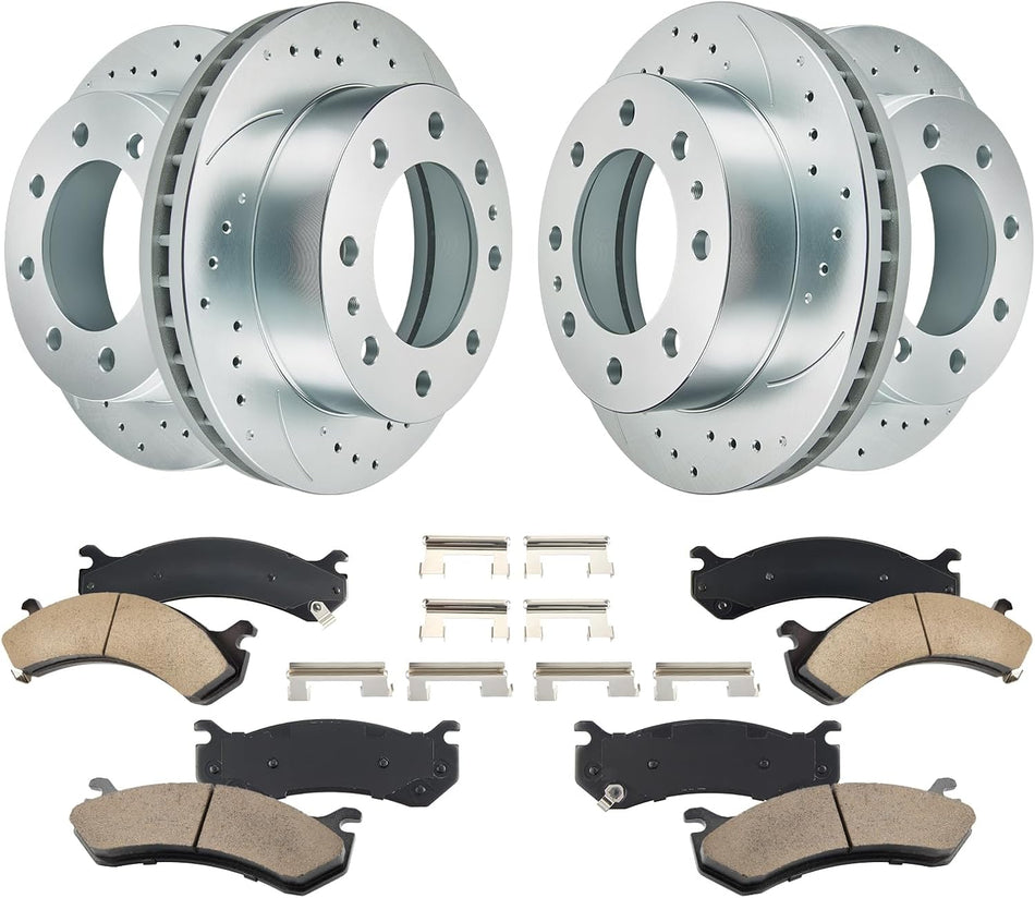 BDFHYK Front and Rear Brake Kit Compatible with GMC Yukon XL 2500 03-13, Compatible with Chevrolet Suburban 2500 02-13, Drilled Slotted Brakes Rotors and Ceramic Brake Pads, Replace S-55072, S-55055