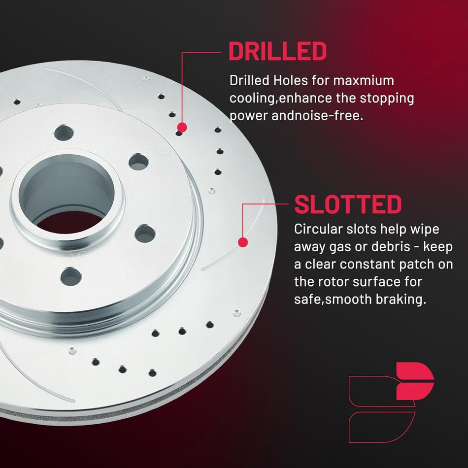 BDFHYK Front Brake Kit Compatible with Lincoln Mark LT 2006-2008, Compatible with Ford F-150 2004-2008, Drilled Slotted Brakes Rotors and Ceramic Brake Pads, Replacement S-54107, D-1083, D-1392
