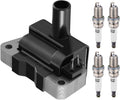 BDFHYK 1 Ignition Coil UF731 and 4 Iridium Spark Plug 7090 For Nissan 2001-2004 Frontier, 1996-1999 Sentra l4 1.6L 2.4L